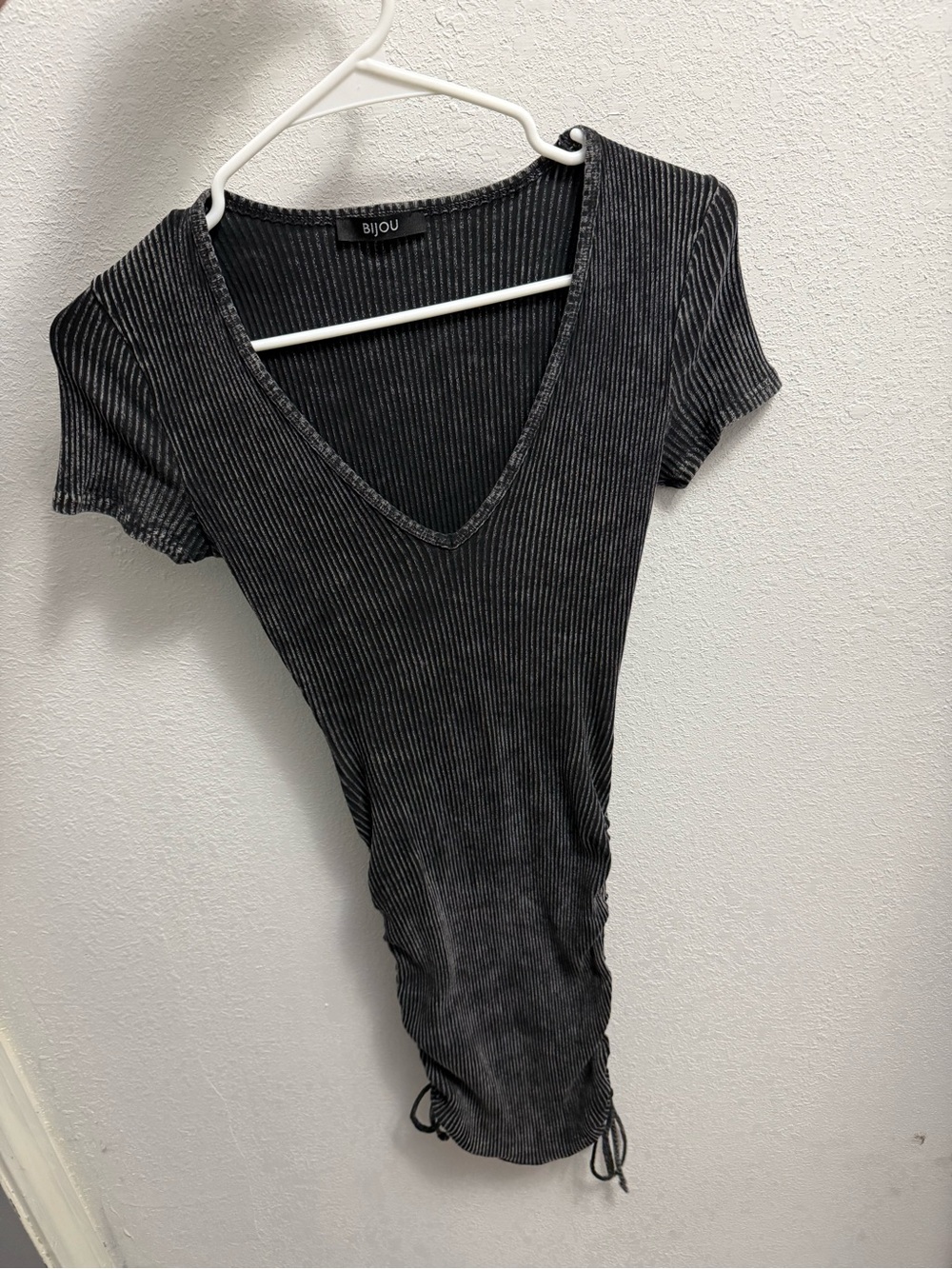 Bijou Dark Grey Ribbed V-Neck Mini Dress